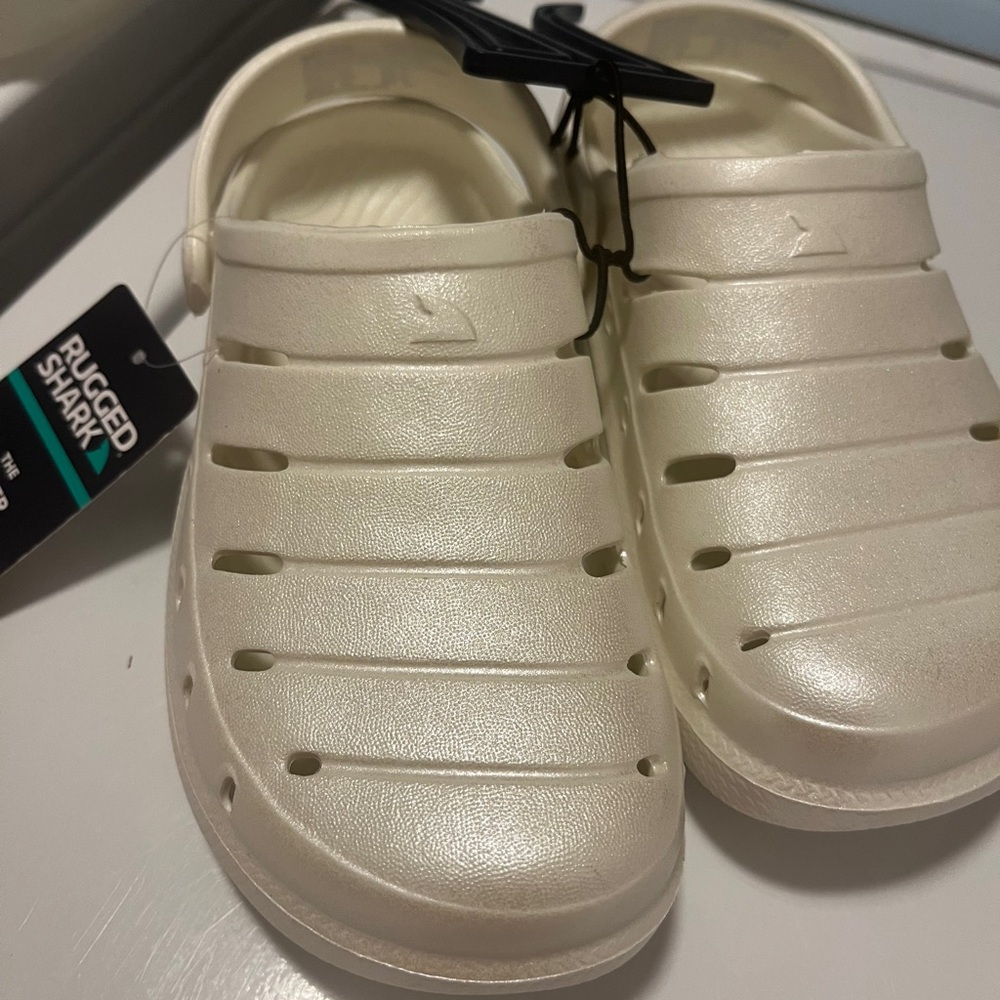 Rugged Shark Kids Cream Slip-On Sandals